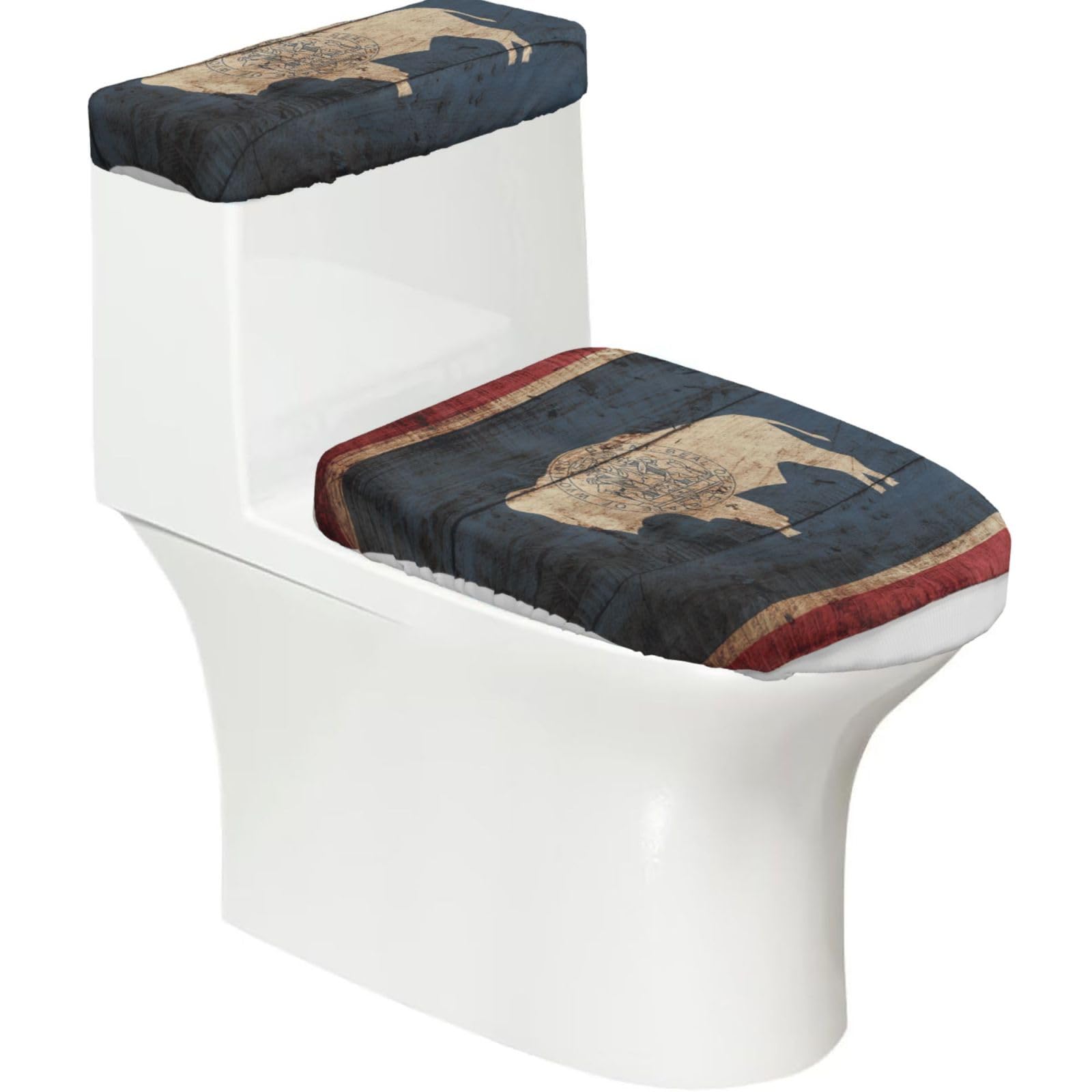 Wyoming State Flag Map Printed Toilet Tank and Lid Cover Set of 2 for Most Bathrooms, Fits Elongated Round Toilets