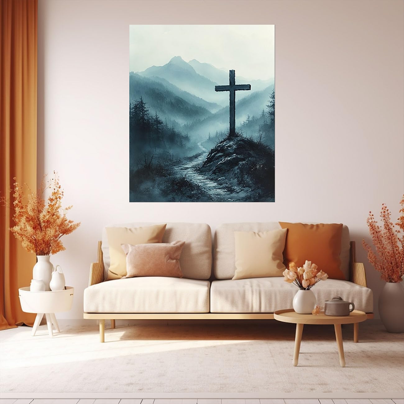 WIKEO Mural de Jesús Cuadro Mural de la Cruz Abstracta de Jesús Imagen sobre Lienzo Arte de Pared Cuadro Decoración,Cartel nórdico e Impresiones Murales Salón（Gray 5-40x60cm Enmarcado