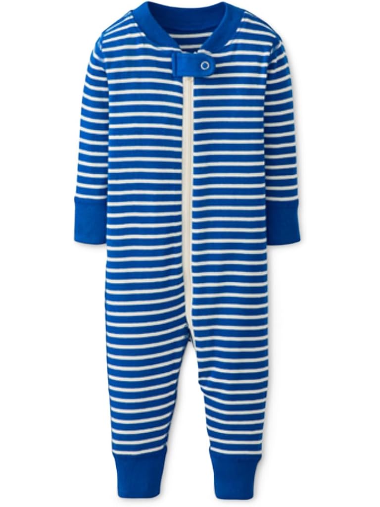 Blue Hanna Andersson Striped 2-Way Zip Sleeper (Infant/Toddler)