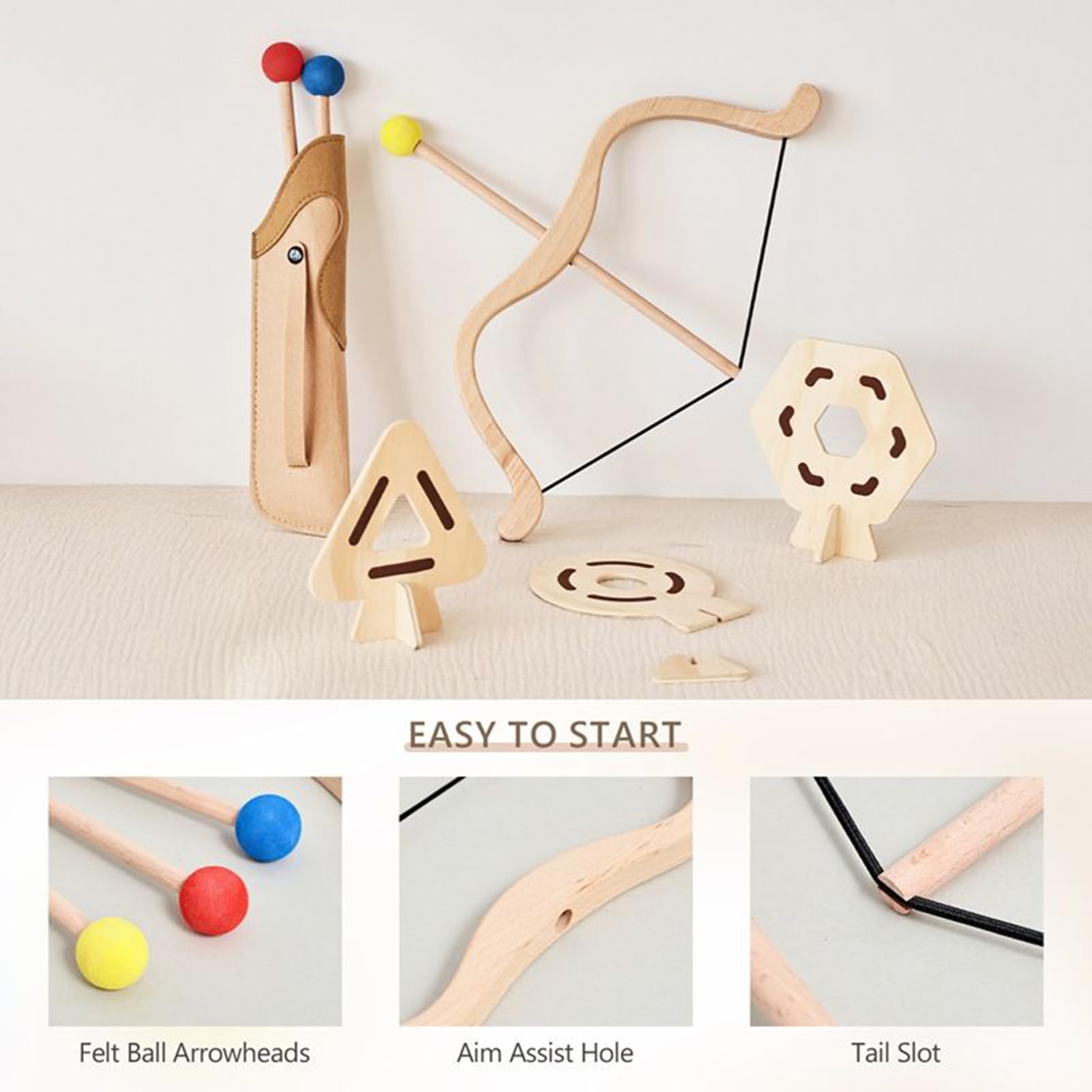 Arc pour – Jouet de Lancement en Bois avec 3 cibles | Arc débutant pour garçons, Filles de 4 à 8 Ans, Jeu, Sport, Jeu, activité intérieure et extérieure, Pratique dans Le Jardin, Jouet