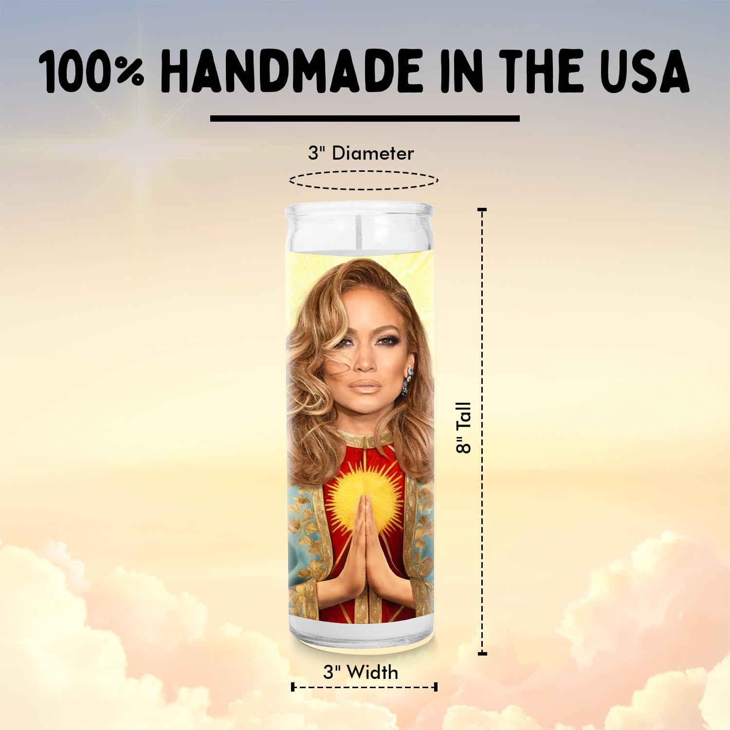 Jennifer Celebrity Glass Jar Candle – Unscented Handmade Soy Wax Votive Candle – Unique Gift for Pop Music Fans & Movie Lovers – Home Decor Collectible for Living Room & Office – 8 Inch