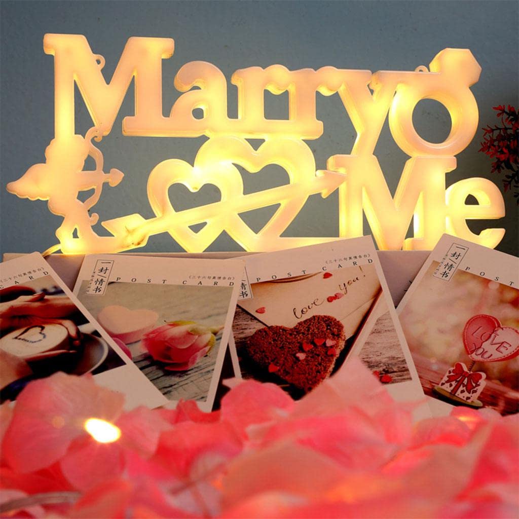 ACRA Romantic LED Light Valentine's Day Sign with Suction Cup Wedding Decor Marry Me Warm White