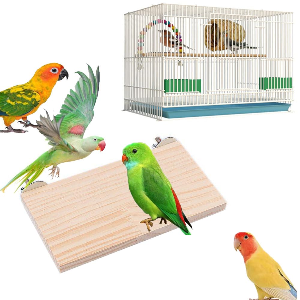 Piattaforma per Uccelli 2 Pezzi, Piattaforma in legno per Uccelli, Accessori per Gabbie per Pappagalli, Per Pappagalli, Criceti, Gerbilli, Piccoli Animali,(Rettangolare, 15X8cm)