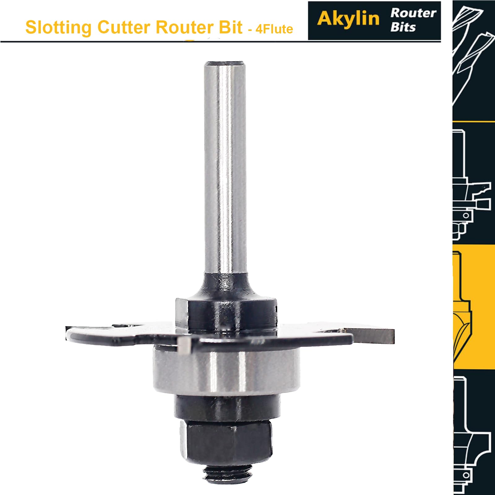 Akylin Slotting Cutter Router Bit, 1/4 Inch Shank, 4 Wing Slot Router Cutter Bit with bearing, 3/32” Height X9/16” Depth - Image 4
