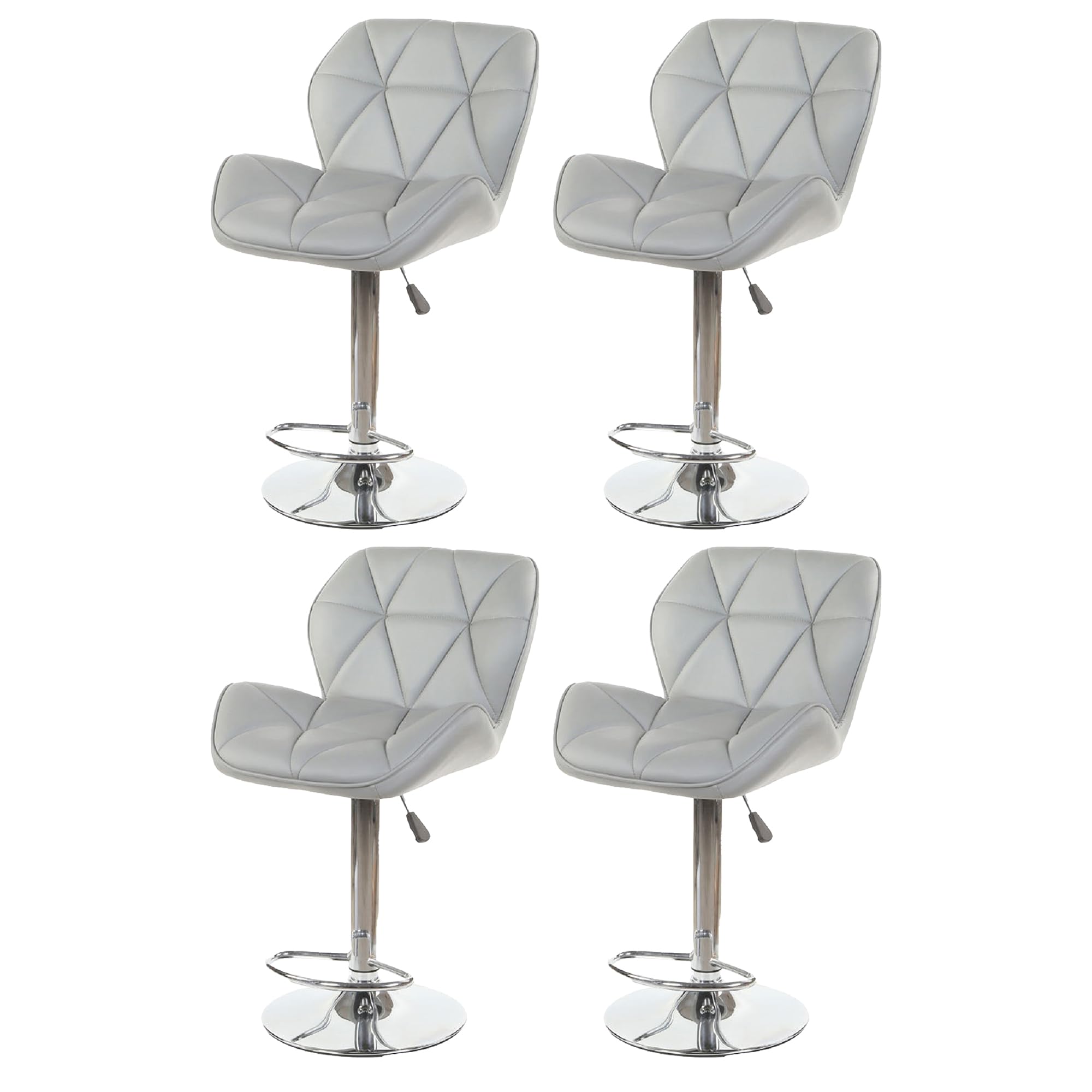 Swivel Bar Stool Grey Faux Leather Seat Bar Stools Metal Base Adjustable Height Counter Chair Comfort Backrest & Footrest Counter Stool for Bistro, Lounge, Home or Commercial Use, Set of 4