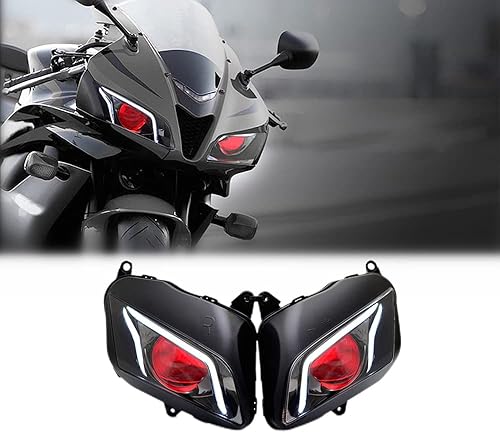 KT Ensamble de faros LED para CBR600RR 2007-2012 Red Demon Eyes Custom Modificed Motorcycle Sportbike Front Head Lamp HighLow Beam DRL Fibra óptica