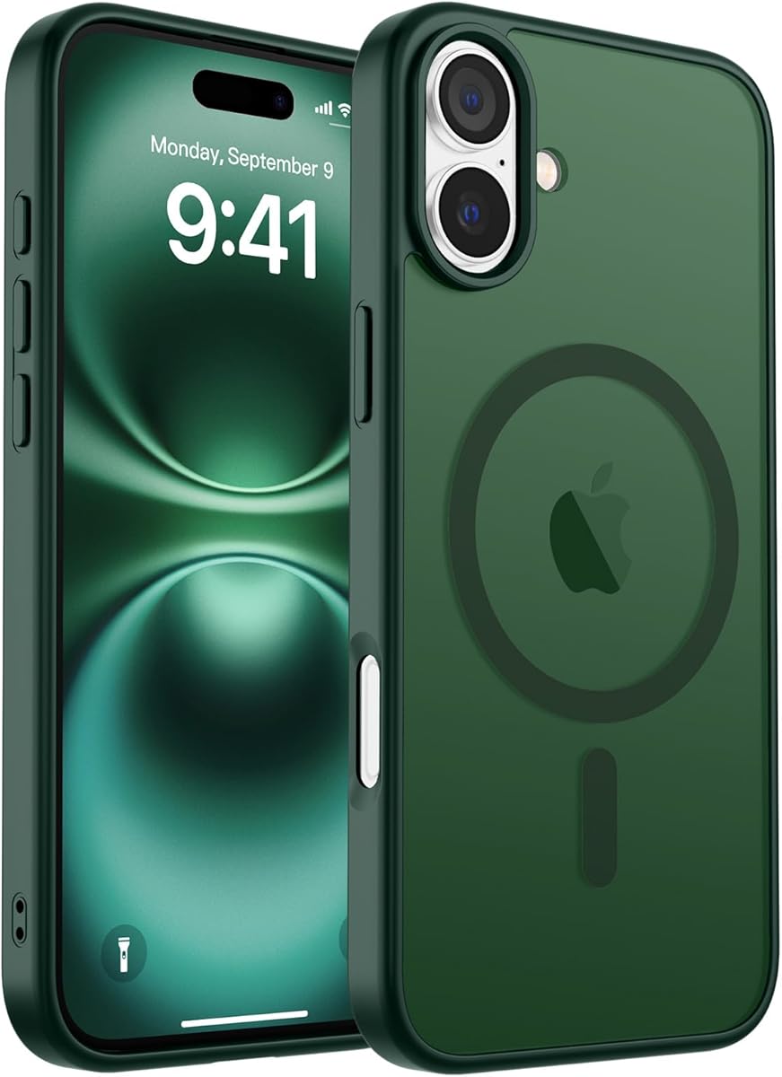 zapica Magnetic for iPhone 16 Case, [Compatible with MagSafe] [Military Grade Drop Protection] Translucent Matte Shockproof Anti-Scratch Phone Case, Forest Green