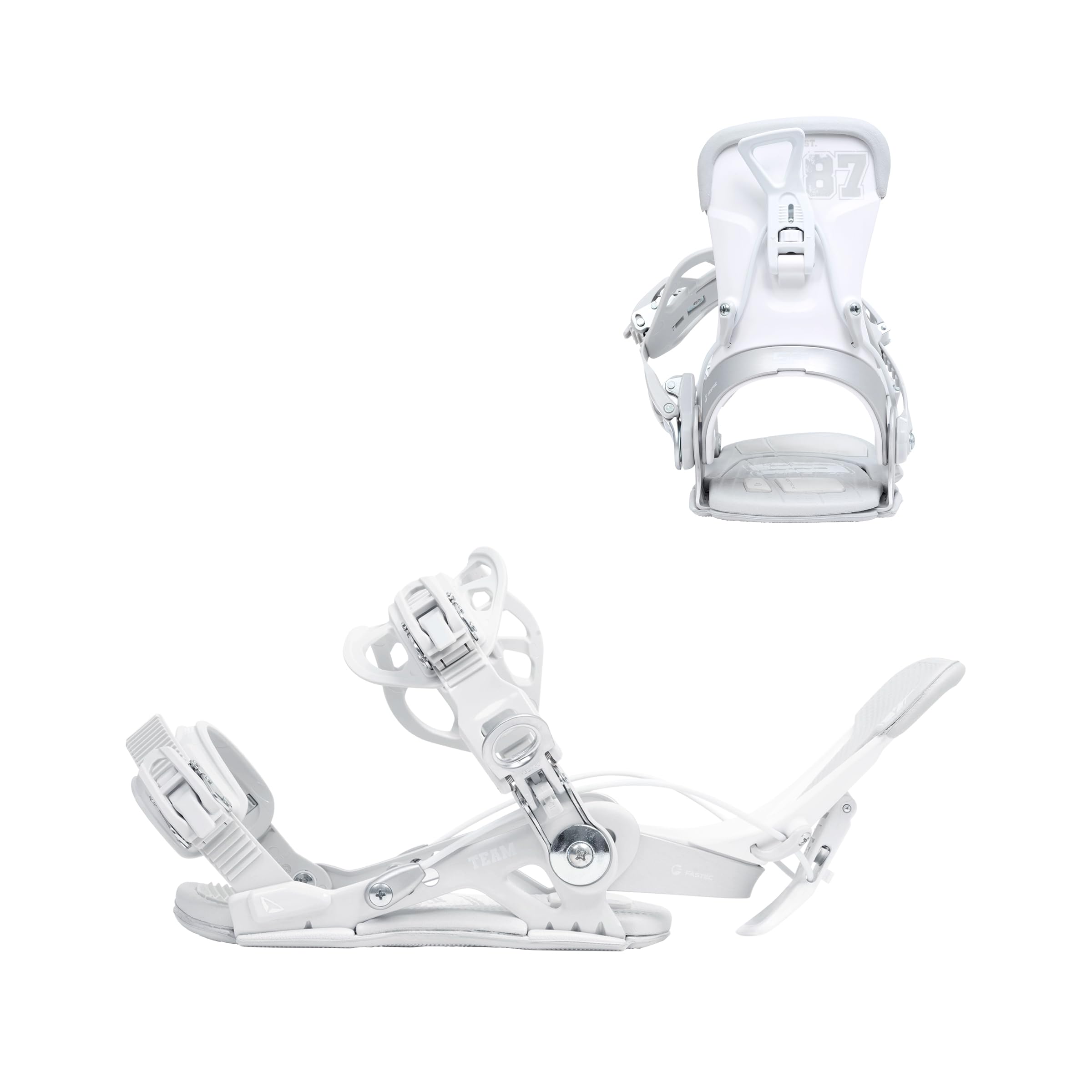 Snowboard Bindung Team Silver | Patentiertes FASTEC System | Hybrid mit Fast Entry + Strap in | Performance + Comfort | Für Damen & Herren