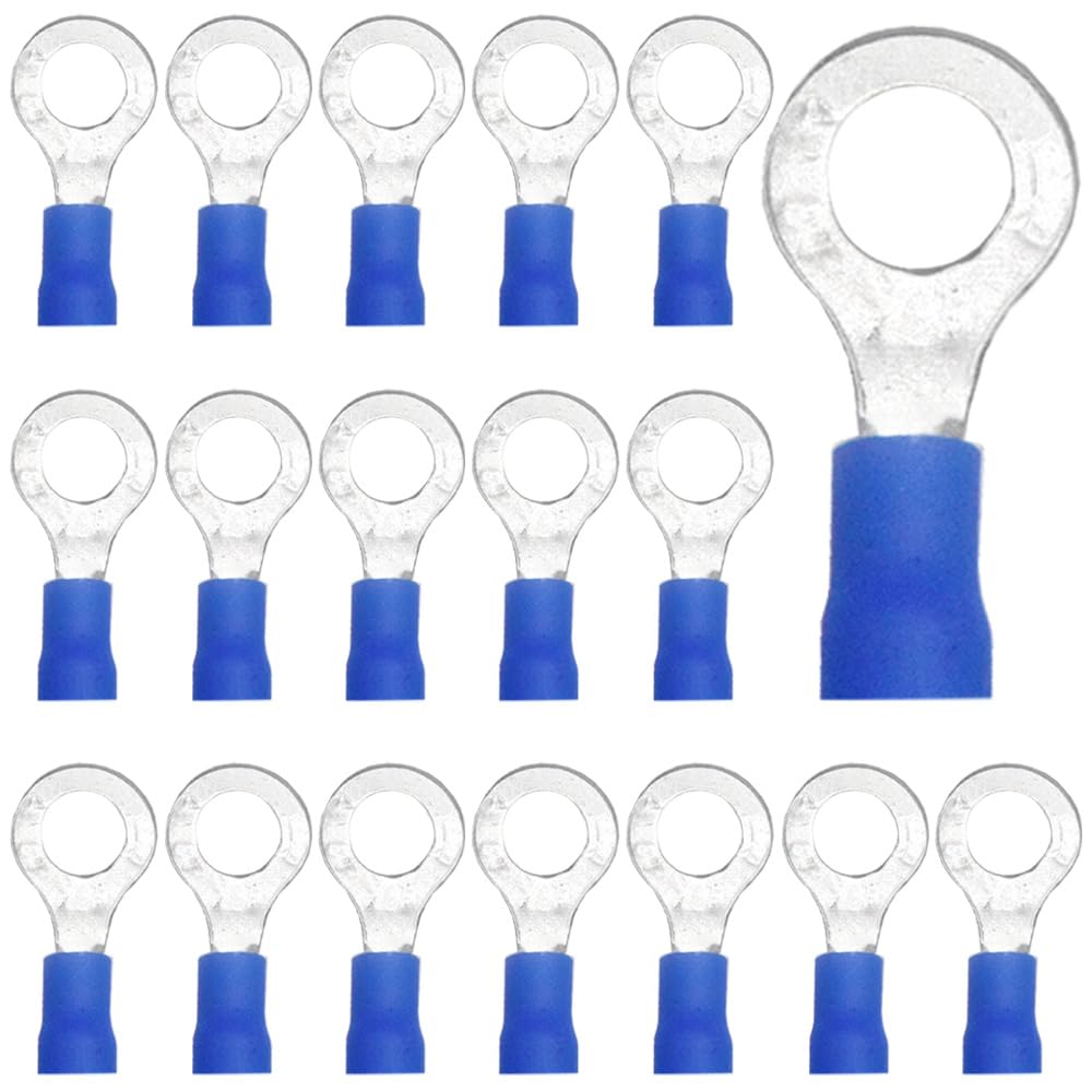 CEEYSEE 100Pcs M6 of Blue Insulated Ring Terminal-Electrical Wire Connectors-Ring Crimp Terminals Connectors（PRL6)