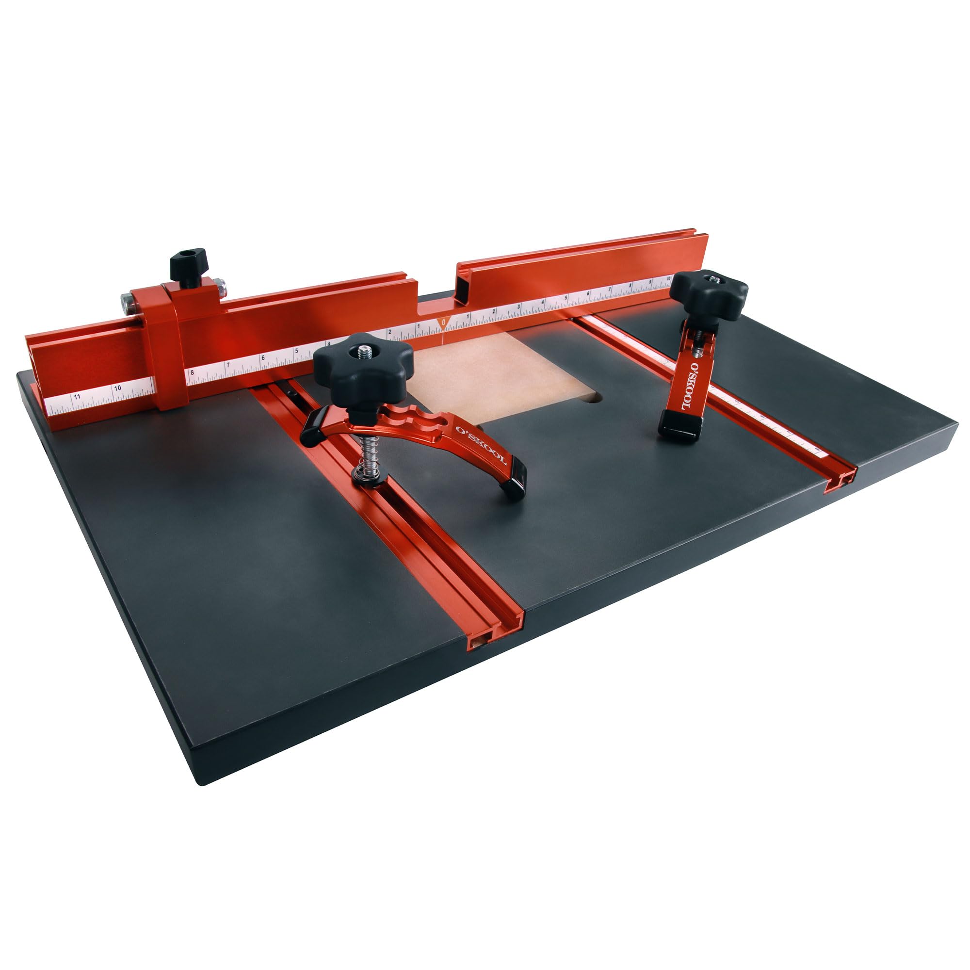 O'SKOOL Drill Press Table with Adjustable Aluminum Fence, Flip Stop, and Replaceable Insert – Fits 12-Inch and Larger Drill Presses – 23-5/8" x 15" x 1" MDF Work Surface, DAB022