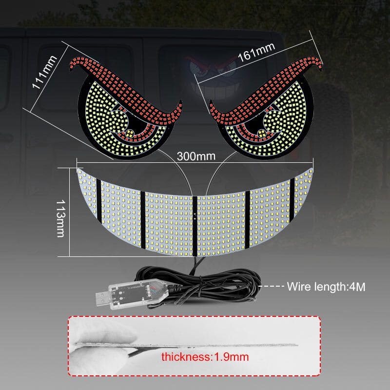 Image of AutoBizarre Devil Eyes LED Lights for Car Windshield Led Panel with USB for Car Rear Window Universal for All Cars, Vans, Trucks, etc (Red Blue White)