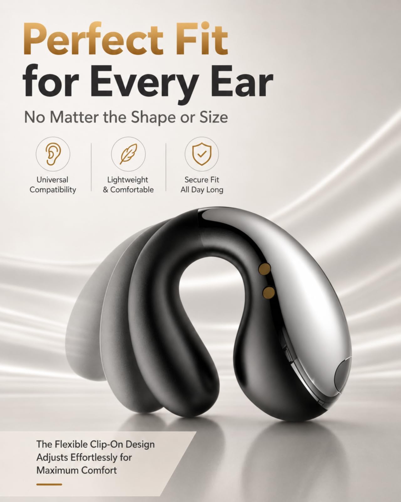 Boytond Auricolari ultra aperti, ergonomici a clip, cuffie over-the-ear a conduzione ossea piccola con design impermeabile, perfette per la corsa per sport e fitness, nero lucido