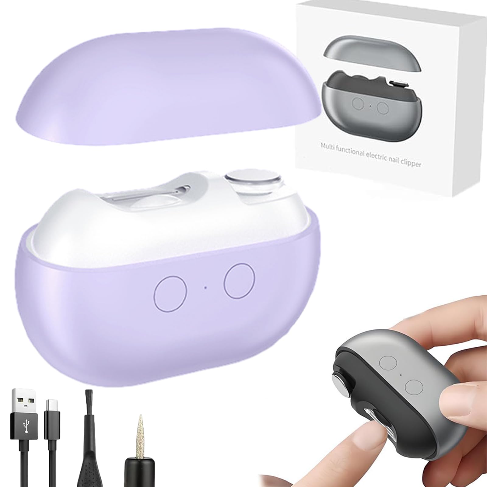 Waqqys Purple Easy Clip Electric Nail Clippers, Fanyil Easyclip Smart Nail Clipper, Electric Nail Trimmer – Safe, Painless Grooming Rechargeable & Quiet, Cordless Automatic Fingernail Trimmer With Light(Purple)