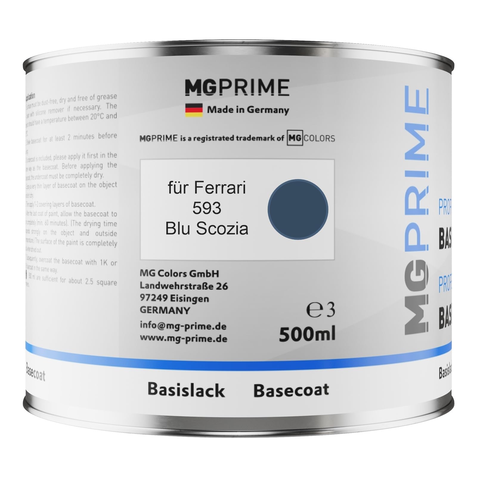MG PRIME Kit pots de Peinture voiture pour Ferrari 593 Blu Scozia 1,25L