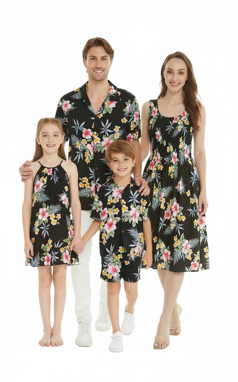 Family Matching Hawaiian Clothes, Hibiscus Black