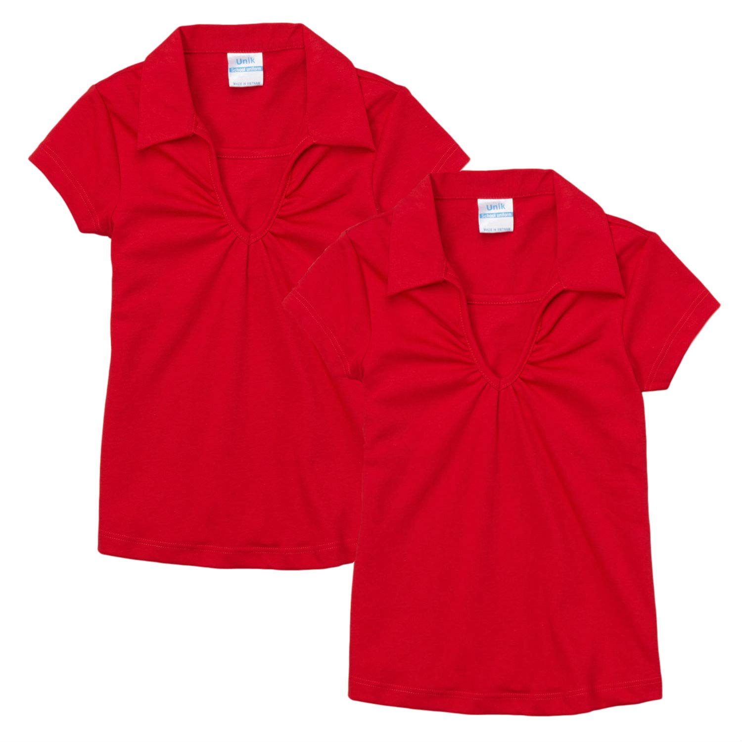 unik Girl's Uniform V-Neck Collar Shirt Short Sleeve Great for School Burgundy Navy White Sky Blue Green Purple Yellow Red