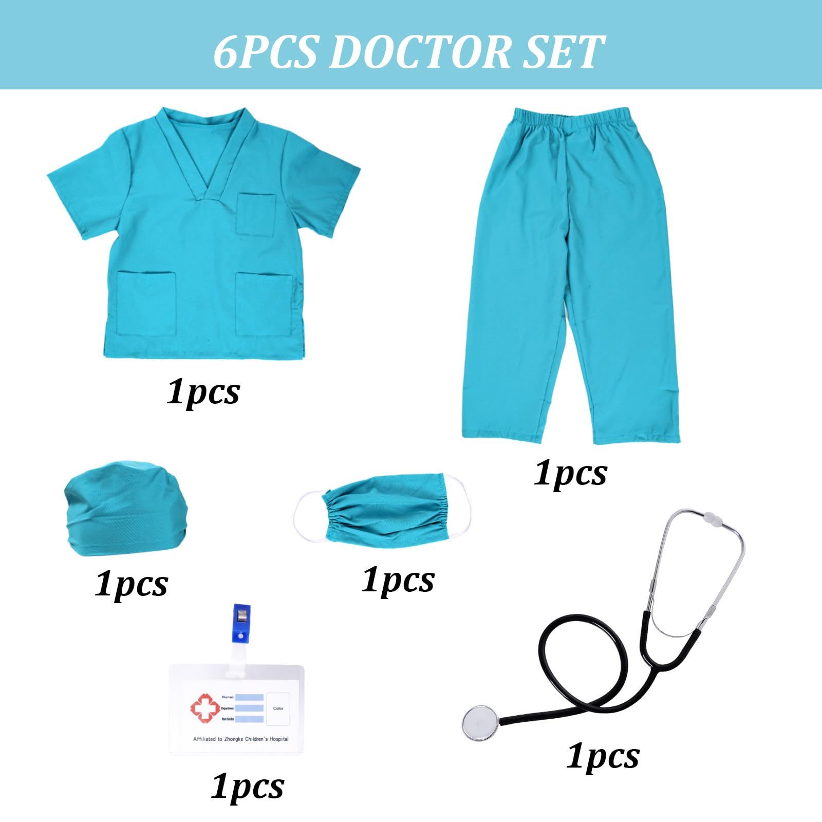 ASFWAGQ Doctor Costume for Kids Nurse Peels with Accessories Halloween Cosplay Dress-up Doctor Play Set for Boys and Girls (Green, XL) - Image 3