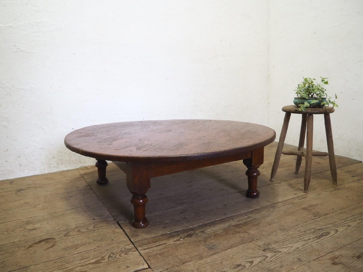Amazon.co.jp: D0105直径W105cm特大サイズレトロな古い木製丸ちゃぶ台
