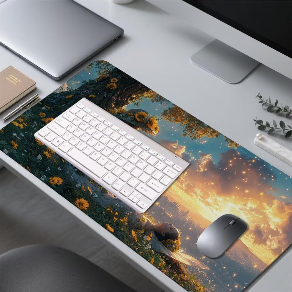 Tappetino Scrivania ragazza, Tappetino Gaming 1000x500x3mm Mouse Pad Vista Tappeto Mouse, Accessori Gaming, Ufficio Accessori, Migliora la Precisione e la Velocità, per Ufficio e Casa f-327
