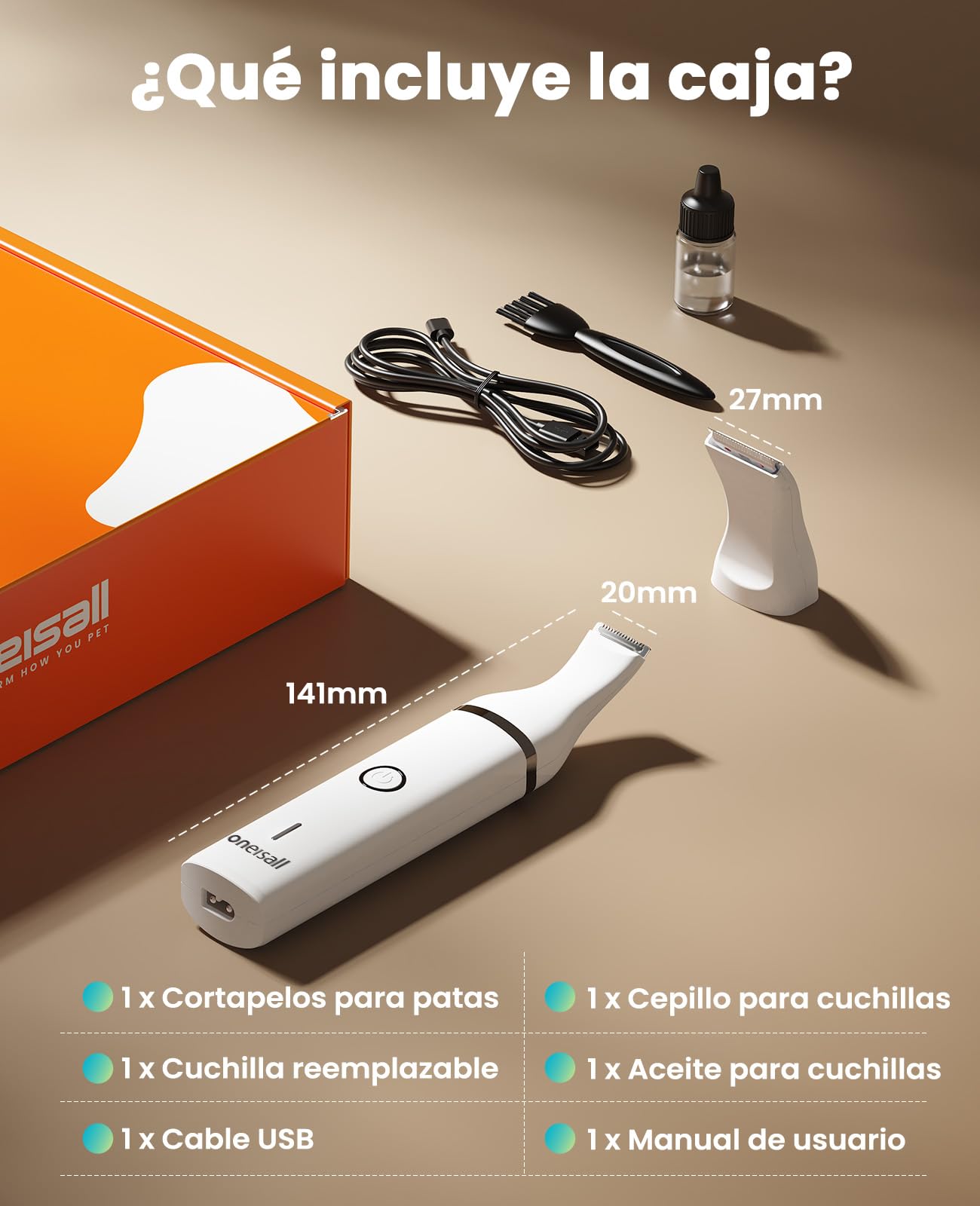 oneisall Cortapelos para perros bajo nivel de ruido para recortar el pelo de perro alrededor de las patas, los ojos, las orejas, la cara y el rump (Blanco)