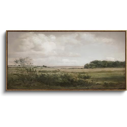 InSimSea Extra Large Framed Vintage Wall Art, Living Room Country Farmhouse Decor, Wilderness Landscape Paintings, Canvas Prints, Retro Farm Long Picture for Bedroom Above of Bed,20x40inch