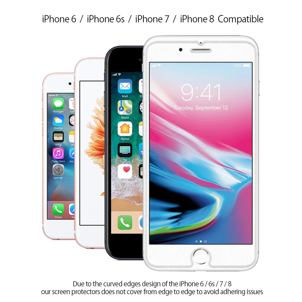 Paquete de 2 protectores de pantalla de vidrio ultra transparente para iPhone 8, 7, 6S, 6 (4.7 pulgadas), reemplazo de por vida, vidrio templado 9H, resistente a los arañazos, compatible con