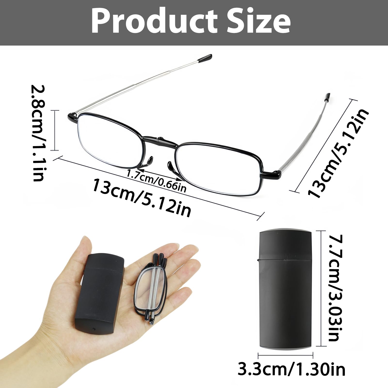 Plimbin Folding Reading Glasses, 2 Pair Portable Compact Foldable Pocket Reading Glasses with Slim Black Flip Case - Image 4