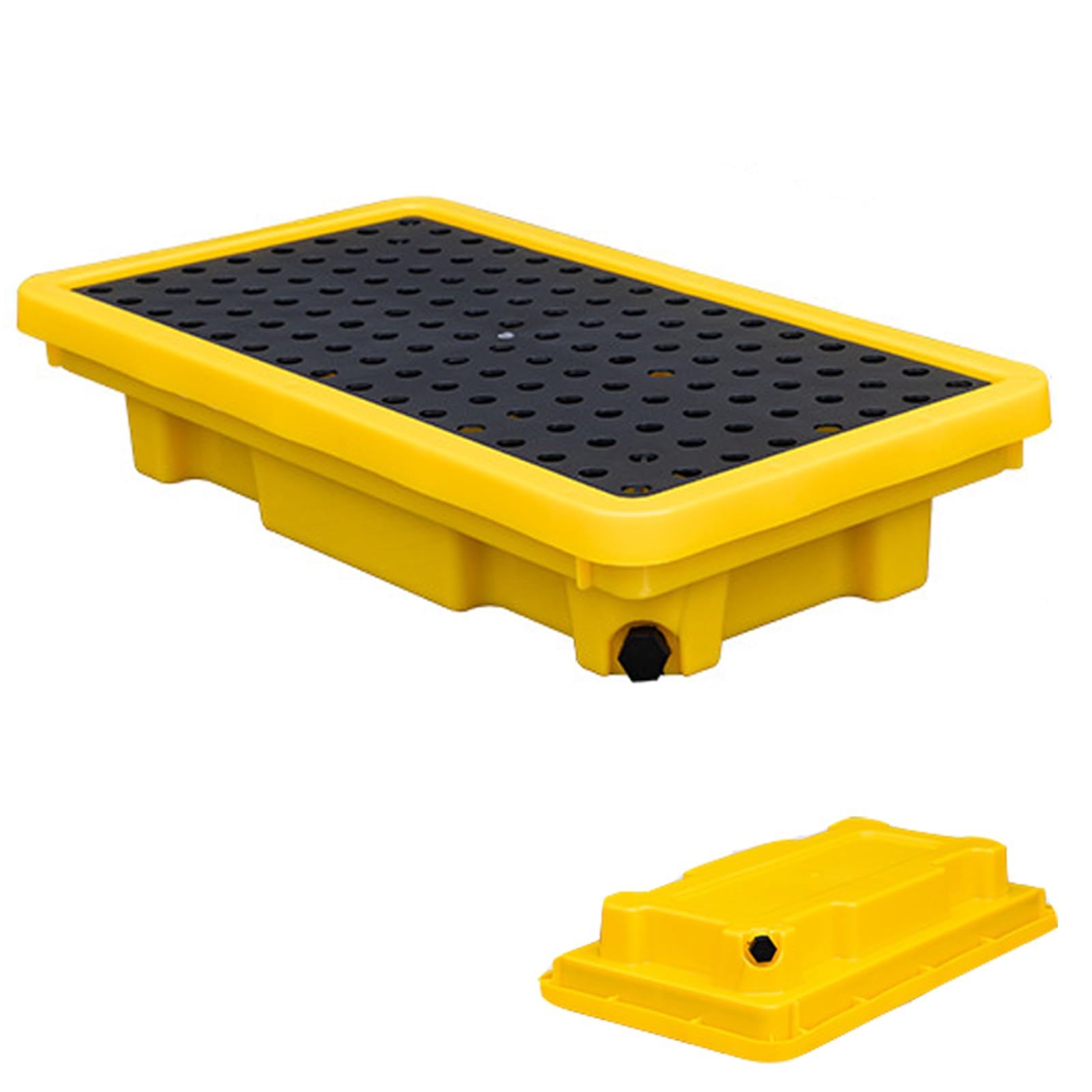 SGKOMN Modular Spill Tray - Leakproof Polyethylene Containment Platform with Grating for Laboratories and Warehouses - Industrial Spill Control Solution, 66x36x12cm