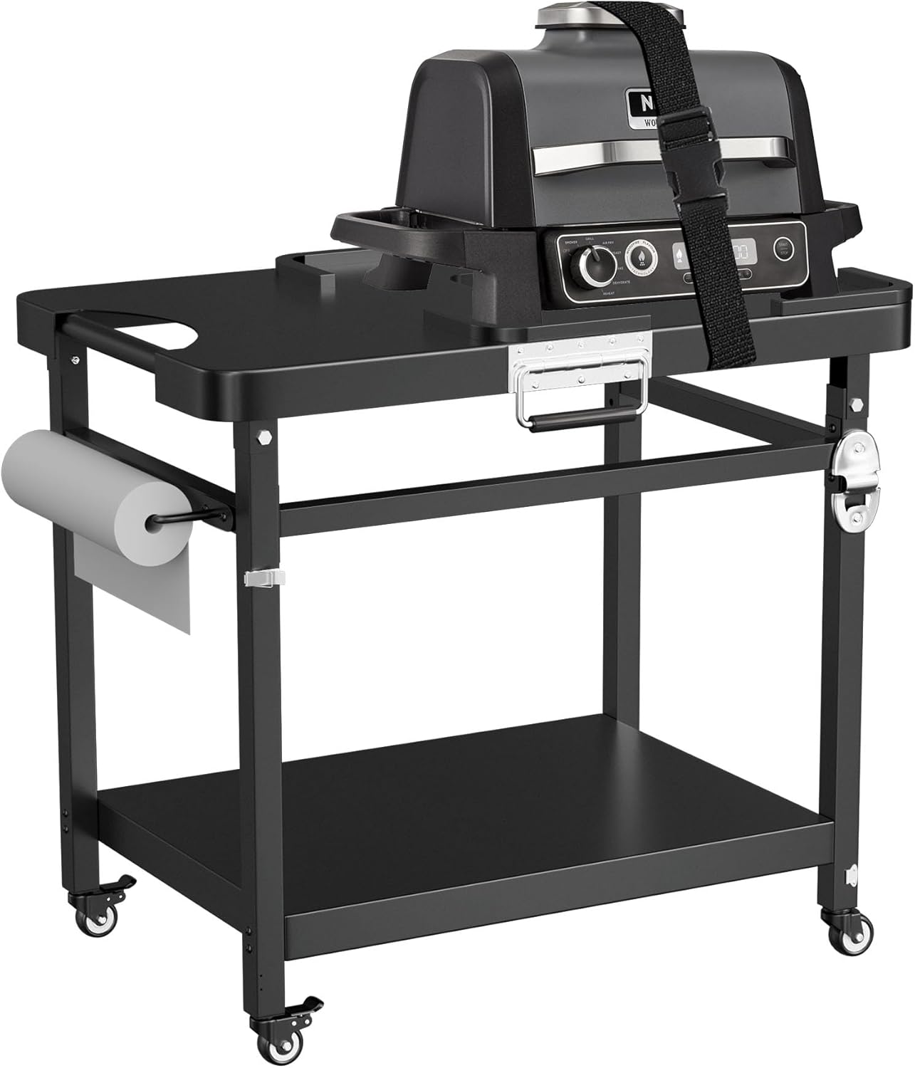 LS'BABQ Grill Stand for Ninja Woodfire Outdoor Smoker Pizza Oven Accessories, Foldable Cart Table With Wheels for Ninja XSKUNSTAND OG700 OG800 OG900 OO101 Series, Black