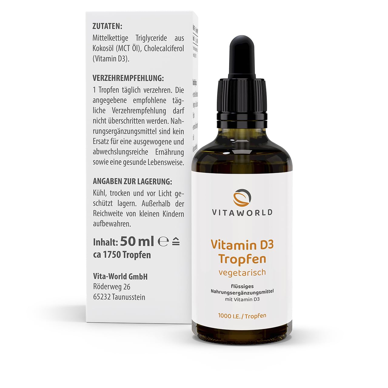 3er Pack Vita World Vitamin D3 Tropfen 1.000 I.E. 3 x 50 ml Lanolin vegetarisch Deutsche Apotheker-Herstellung