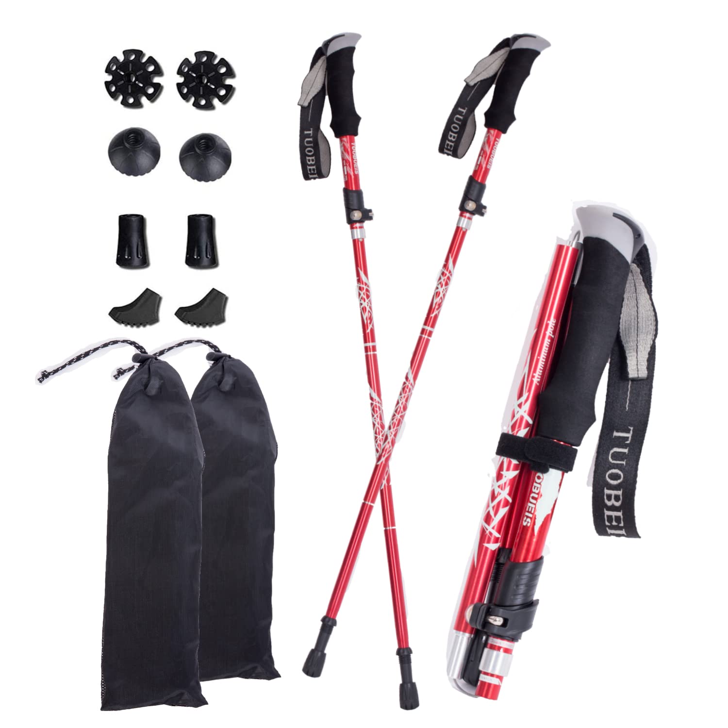 Moxilyn Bâtons de Randonnée Télescopiques Ultra-léger Bâtons de Marche Pliable Antichoc Antidérapant Bâtons Réglable de 36 à 130 cm et Fermeture pour Le Conditionnement du Trekking