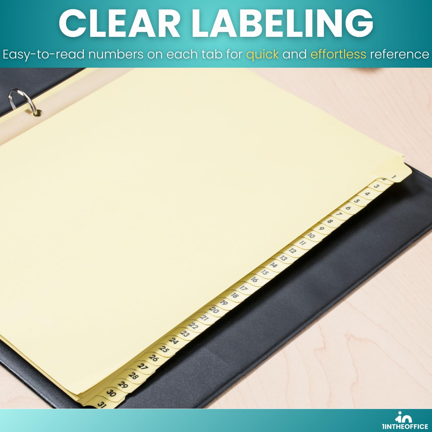 1InTheOffice Numbered Tab Dividers,1-31 Tab Dividers, Binder Dividers, Binder Dividers with Tabs, Number File Dividers, Binder Number Dividers Letter Size - Image 4