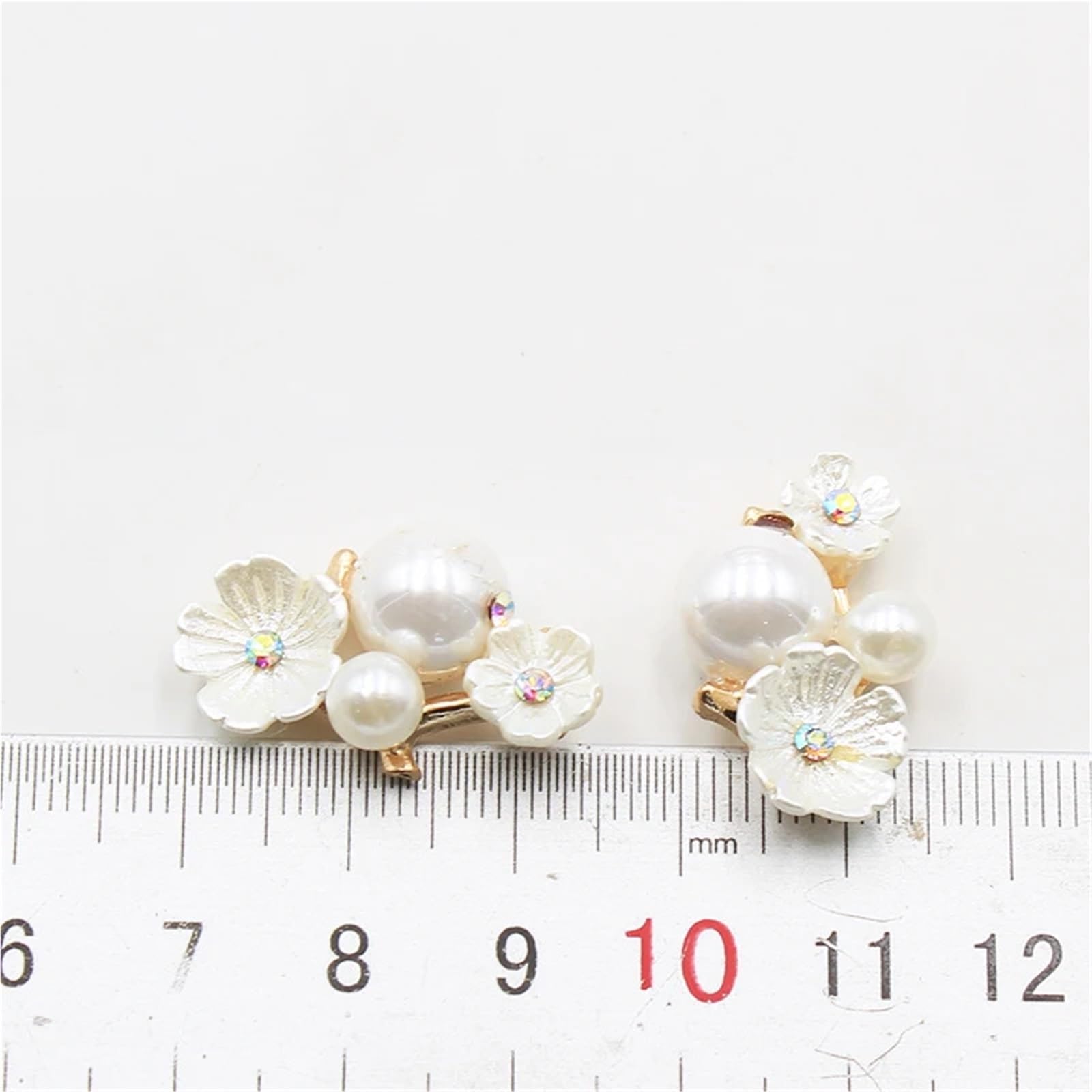 bottoni, Confezione da 12 bottoni automatici in metallo con resina a fiori, strass, retro piatto, 16 x 25 mm, for abbigliamento artigianale