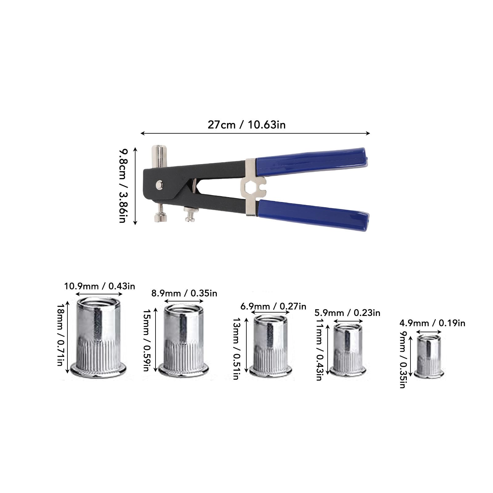 Kit d'outils pour rivets à pression, écrous à riveter métriques M8, M6, M5, M4 et M3, pour la décoration de meubles, l'automobile et l'industrie.