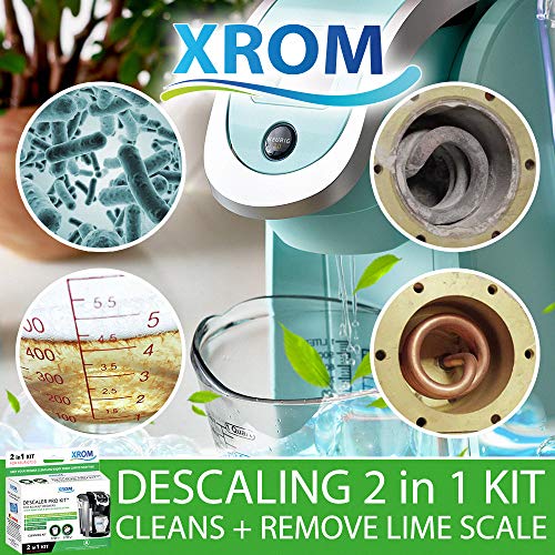 Image of XROM Professional Descaling Kit Compatible with All K-Cup Keurig 2.0 Brewers, Biodegradable, All Natural Ingredients, Full Cycle Cleaning and Descaler Solution for Keurig Coffee Makers