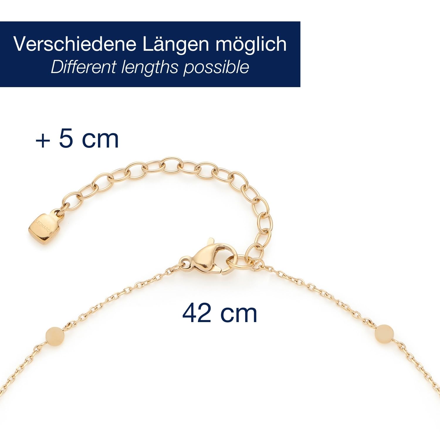 JEWELS BY LEONARDO Collar Ciao Milla, cadena corta de acero inoxidable dorado, placas en diferentes tamaños, 42-47 cm de longitud, regalo de joyería, 024456, 42 cm, Acero inoxidable, No es una piedra