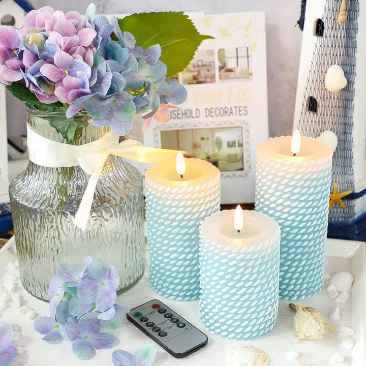 Image of Blue Flameless Pillar Candles with Remote