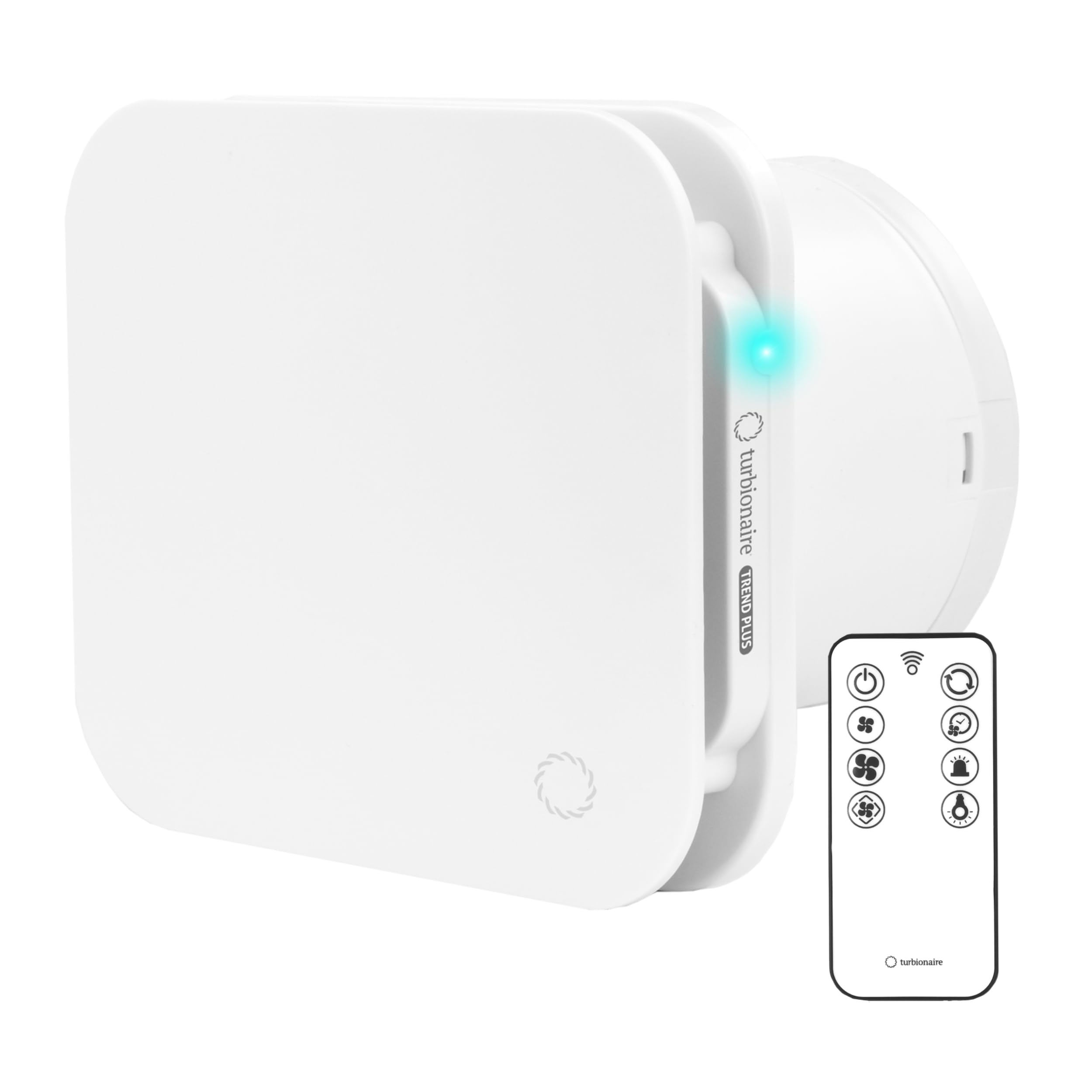 Turbionaire Trend Plus 100 WM Ventilatore, Estrattore per Bagno,100mm, Telecomando, Multifunzione, 22dB, Max. 5.7W, 7 Velocità + Boost, Valvola di Non Ritorno, Timer, Garanzia 3 Anni, Aspiratore