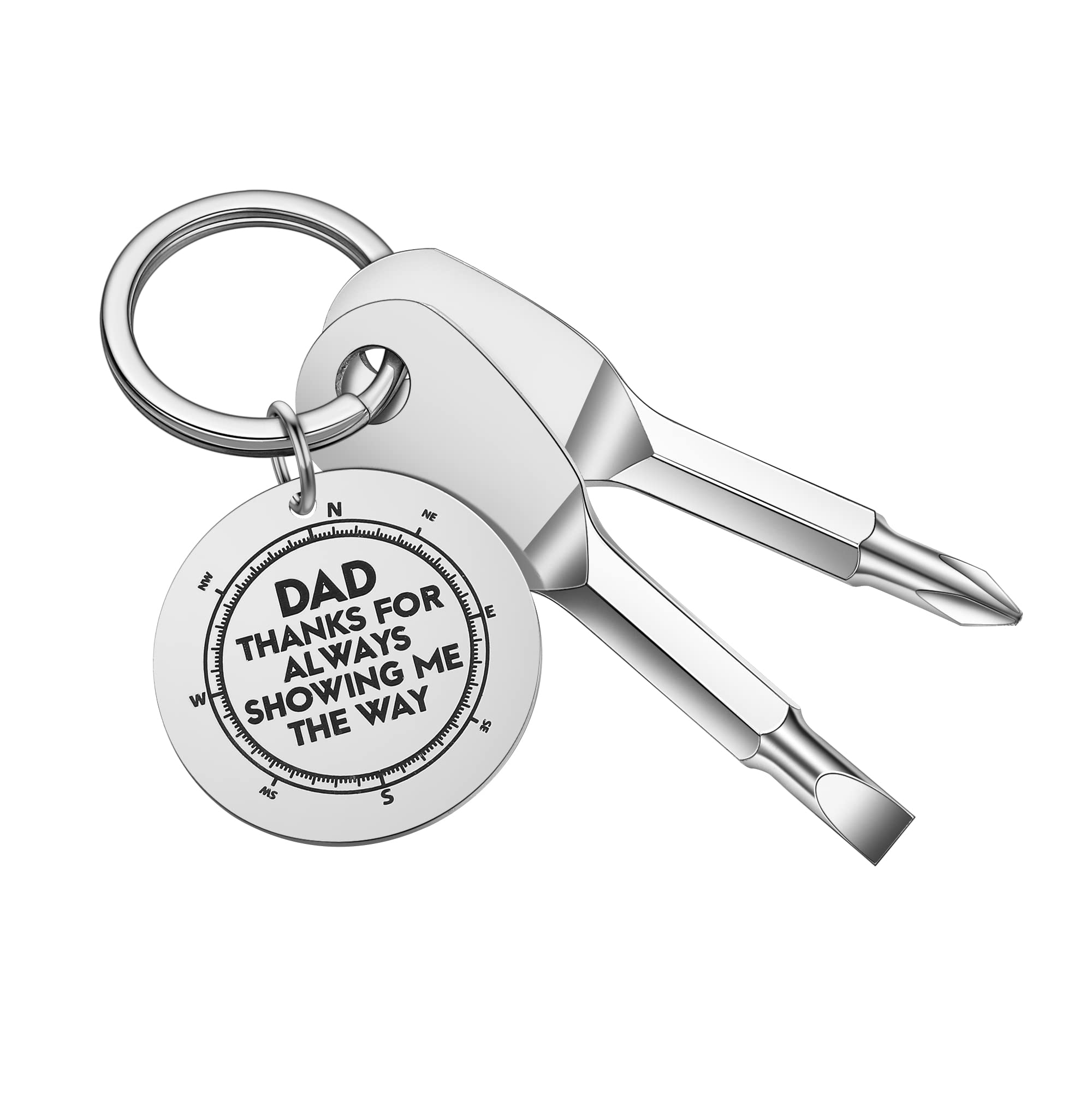 Father Day Gifts Keychain for Dad Step Dad, 36L Stainless Steel Keychain for Dad Keychain
