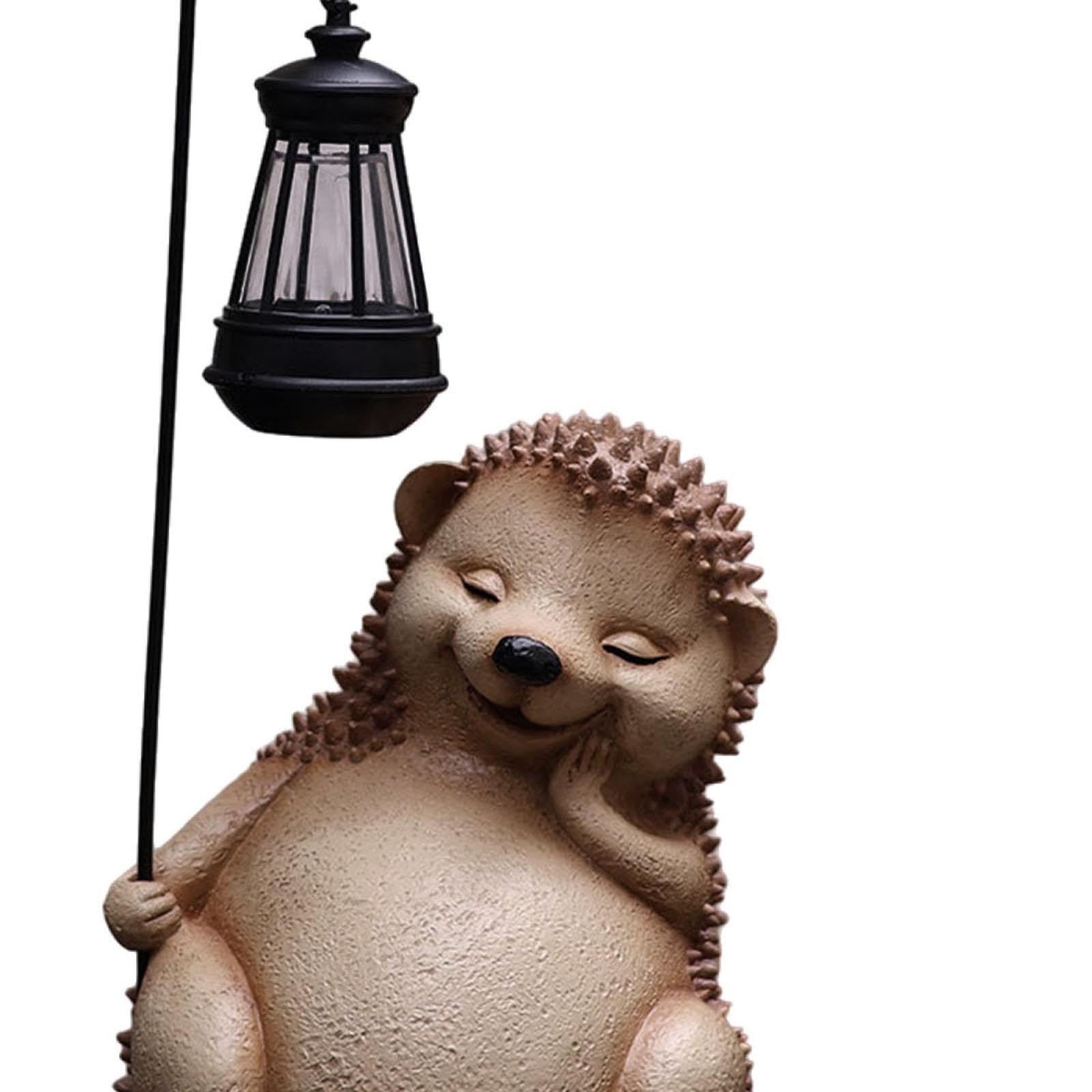 predolo Escultura de Animal de Resina, Estatua de Jardín con Luz Solar, Figura de Erizo con Farol para Uso Exterior, Ideal para Un Cumpleaños, MARRÓN