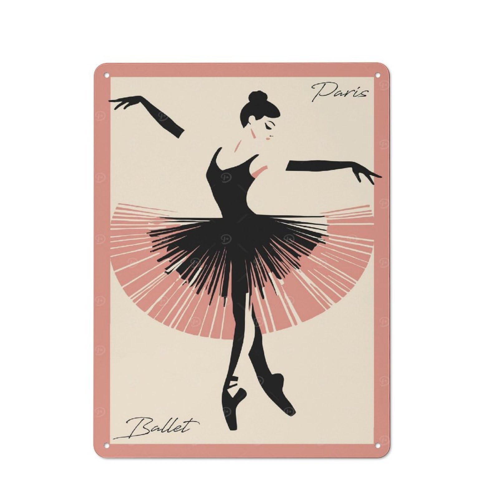 Junmoney Style-2 Paris Ballet Dancer Understated Metal Wall Decor 40X30cm, Office Metal Sign For Office, Study, Studio Or Hallway