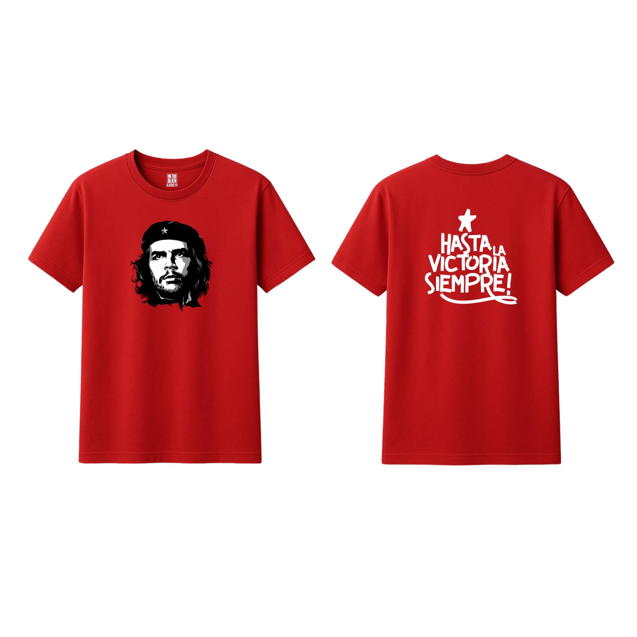 metro alien Che Guevara T-Shirt for Men & Women | Red Revolutionary Hero Graphic Tee | Hasta La Victoria Siempre Back Print | 100% Cotton Bio-Washed Streetwear-picture-21
