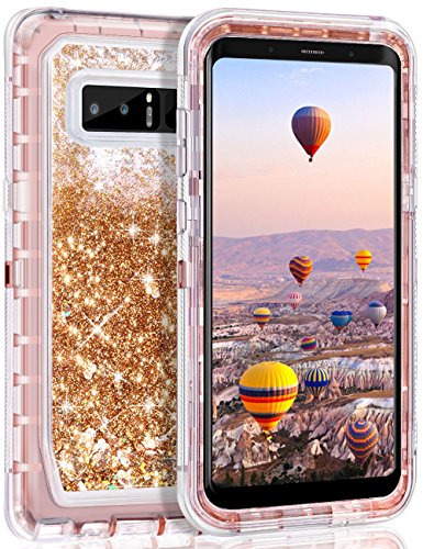 Coolden Glitter Case for Galaxy Note 8 Case Cute Bling Sparkle Clear 3D Quicksand Cover Shockproof Bumper Dual Layer Anti-Drop PC Frame TPU Back Skin for 6.3 Inches Samsung Galaxy Note 8, Light Coffee