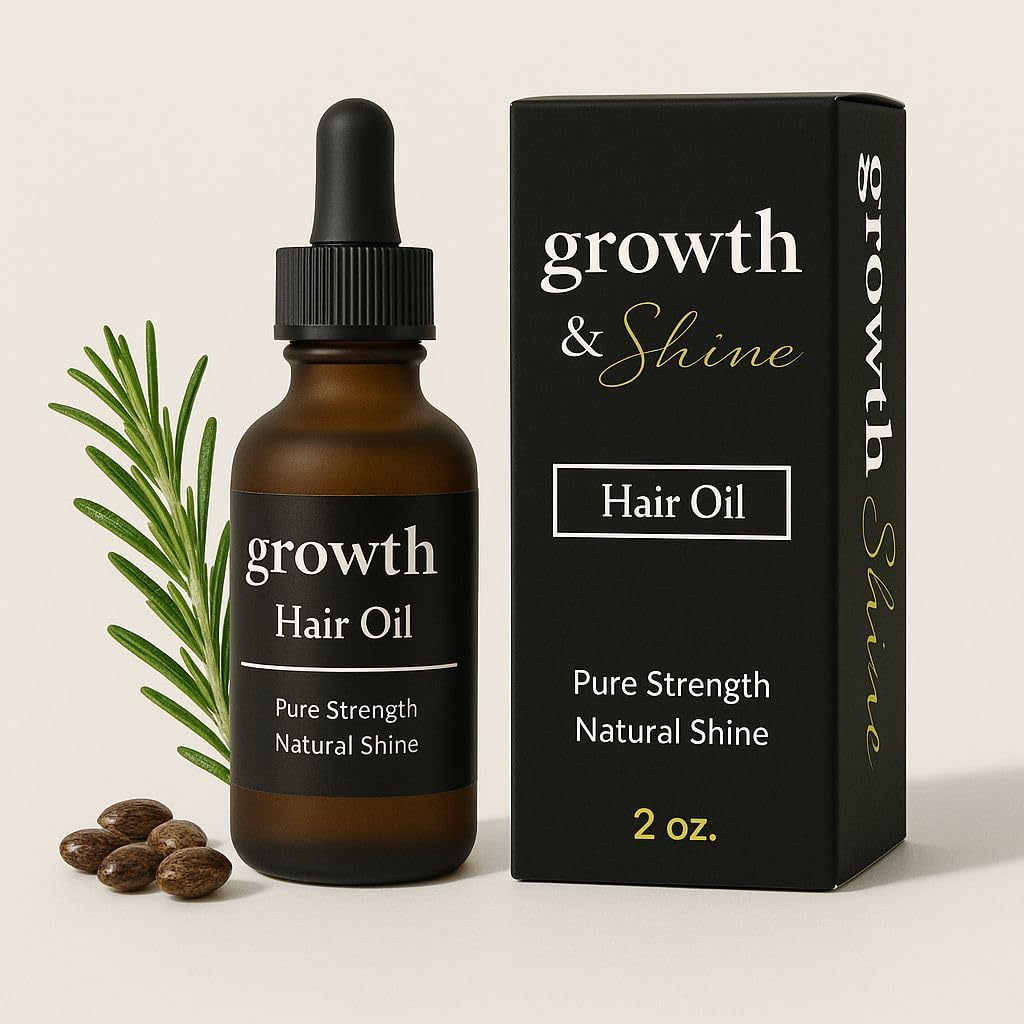 Growth & Shine Natural Hair Oil, 2 oz, 100% Natural Ingredients, Pure Strength Formula