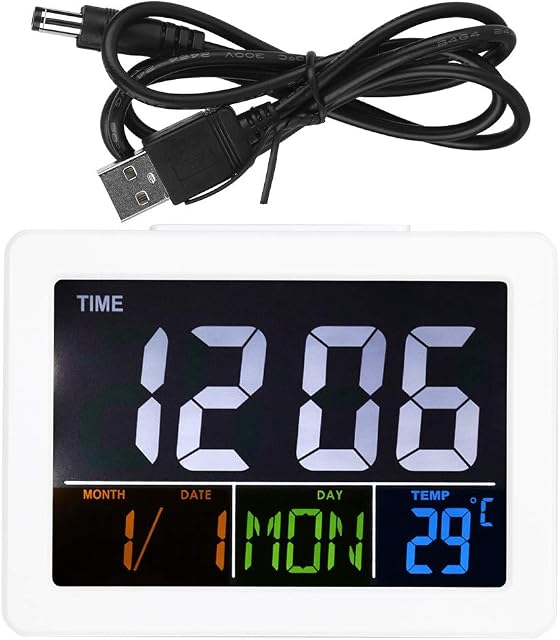 TOPINCN LCD Digital Alarm Clock, Digital Travel Alarm Clock Digital Calendar Alarm Day Clock for Bedroom Dementia Sudent Memory Loss