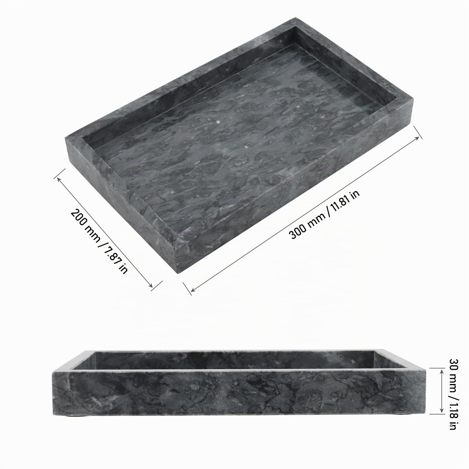 MOUYAT Vassoio in marmo grigio, 30 x 20 cm, rettangolare, in marmo, vassoio decorativo per il bagno