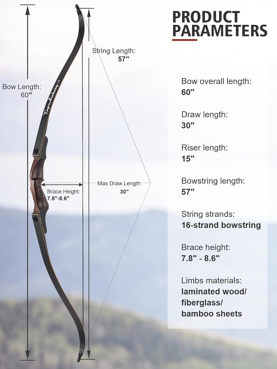 TOPARCHERY Takedown Bow and Arrow Set for Adult & Beginner, 60" Wooden Recurve Hunting Bow for Outdoor Training Practice Right Handed