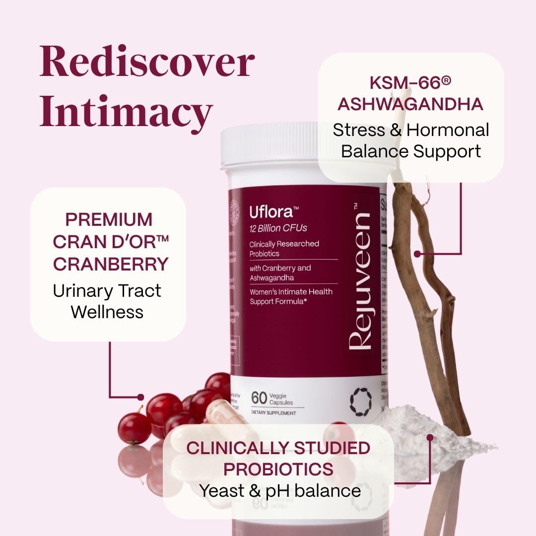 Uflora Vaginal Probiotics | Supports Vaginal Health, Moisture & Yeast | Enhances Intimate Wellness | Clinically Proven Dosages | Probiotics, Cranberry, Ashwagandha | 60 Ct