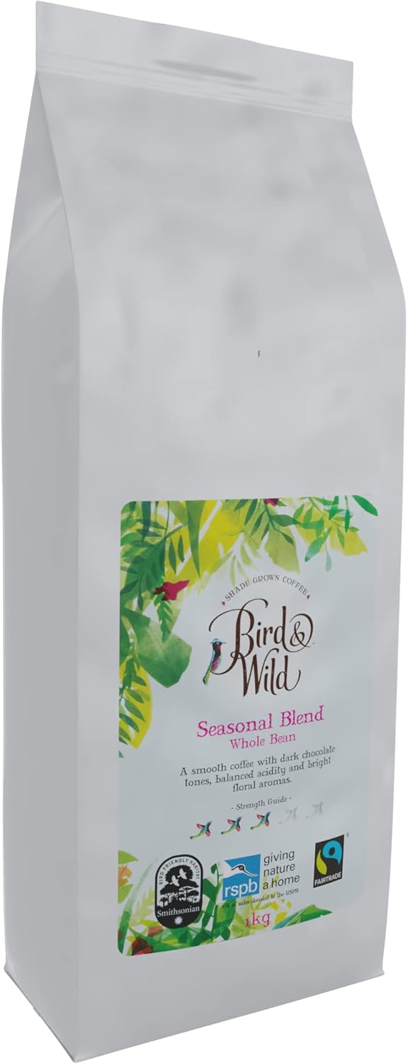 Fairtrade Organic Coffee Beans 1kg – Medium Roast – Shade Grown Bird Friendly Certified – Bird And Wild Coffee – All Coffee Machines – Strength 3 – Donation to RSPB -100% Arabica