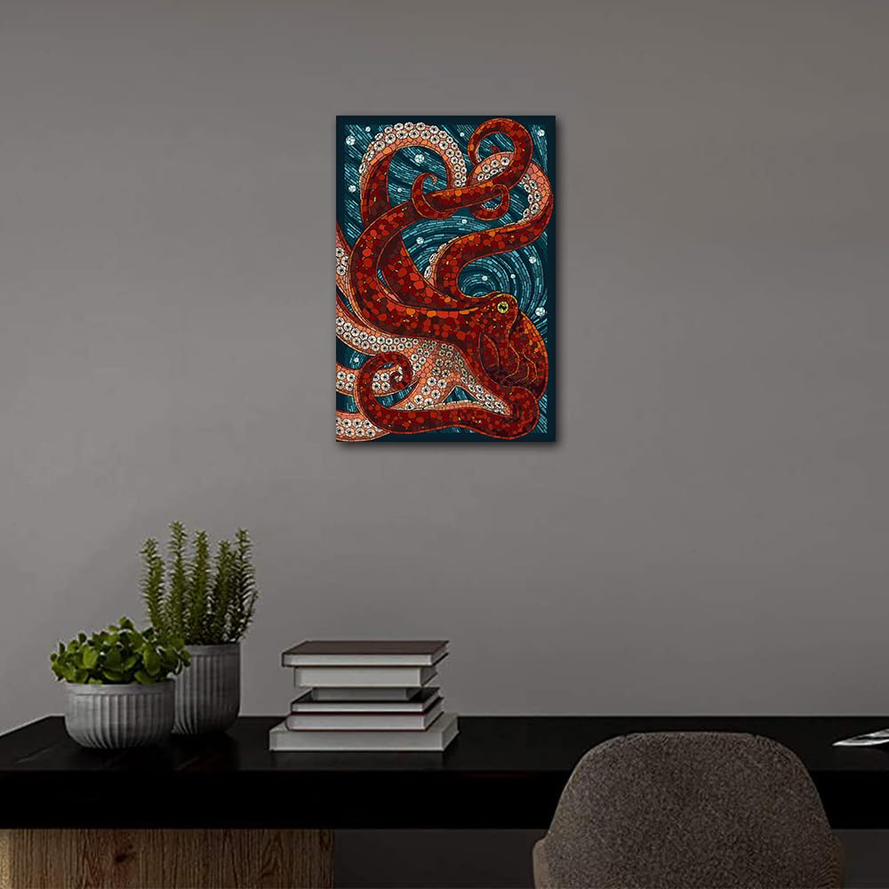 TISHIRON Abstract Wall Art Octopus Painting Wall Art for Living Room Modern Artwork for Walls Canvas Art Wall Decor for Bedroom Office Wall Art Canvas Frame Ready to Hang (24x16in) - Image 3